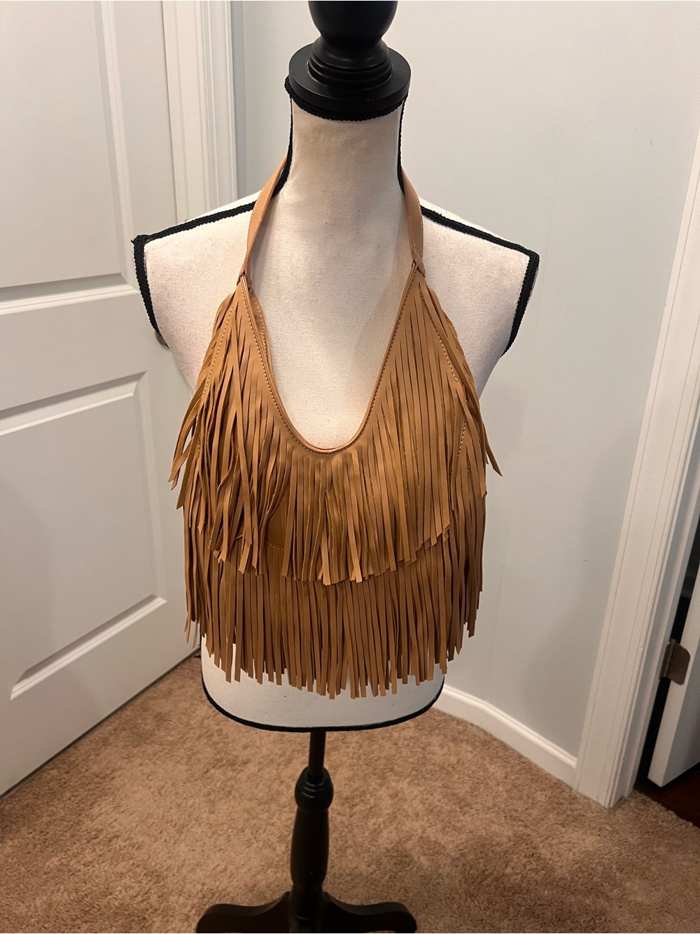 Moda Luxe Fringe Hobo Bag Tan Boho Shoulder Purse NWOT